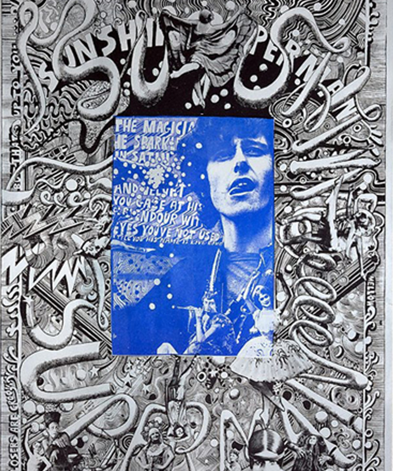 Litho on silver foilboard, 500x740mm. Signed edition of 250. Among the plethora of musicians of note in the 60's,